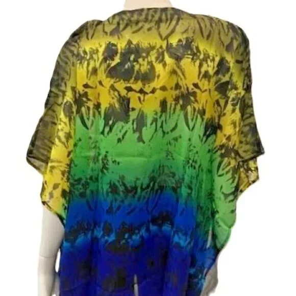 Joan Boyce Multi Color Chiffon Tunic V-Neck w/Silver Beaded Trim Missy NWT $99 - Picture 10 of 15